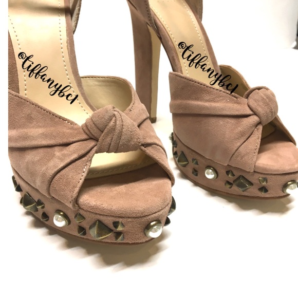 GUESS Kenzie Studded Platform Sandals Blush Suede - Picture 4 of 16